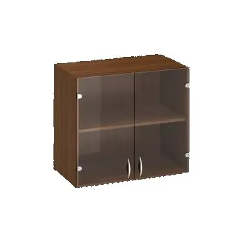 Nábytek Přístavbová nízká široká skříň Alfa 500, 71,7 x 80 x 45,8 cm, se skleněnými dvířky, dezén ořech