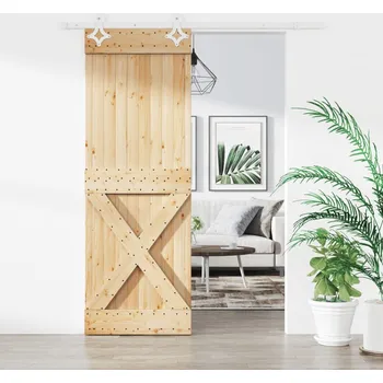 Interiérové dveře Posuvné dveře s kováním 80 x 210 cm masivní borové dřevo IM_3203170