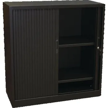 Kovová spisová skříň s roletou, 2 police, 105 x 100 x 45 cm, černá