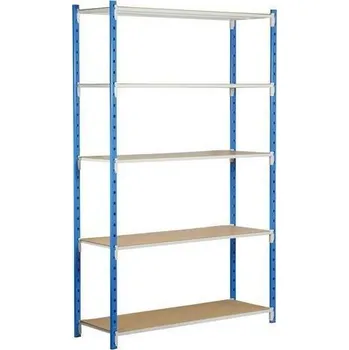 Dílenský regál Kovový regál Velez, základní, 200 x 125 x 80 cm, 1 500 kg, 5 polic, modrý