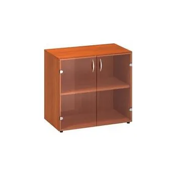 Šatní skříň Nízká široká skříň Alfa 500, 74,2 x 80 x 45,8 cm, se skleněnými dvířky, dezén třešeň