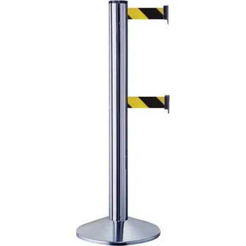 Stavebniny Zahrazovací sloupek se dvěma pásy Manutan Expert Duo, stříbrný, 2 m