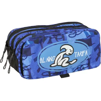 Penál Trojitý penál s přední kapsou El Niño Roller Modrá Černá (21,5 x 10 x 8 cm)