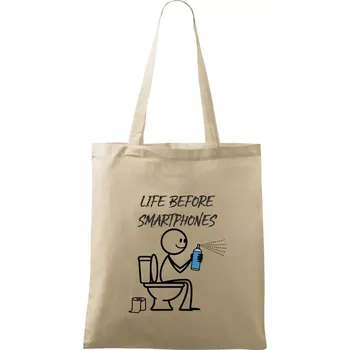 Nákupní taška LIFE BEFORE SMARTPHONES - Taška bavlněná - 42 x 38 cm ( Naturální )