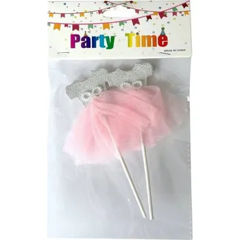 Jedlá dekorace na dort Dortisimo Zápich do dortu Baletní šaty stříbrné s růžovou sukní (2 ks)