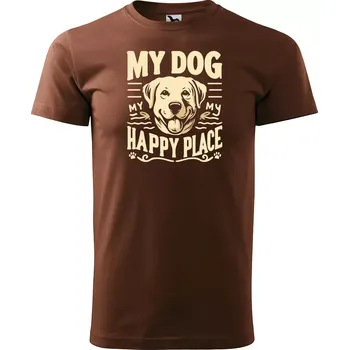 Pánské tričko Sablio Tričko s potiskem My dog my happy place - hnědé S