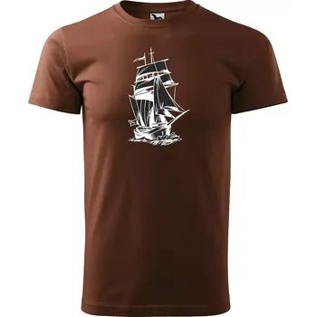 Pánské tričko Sablio Tričko s potiskem Loď na moři - hnědé S
