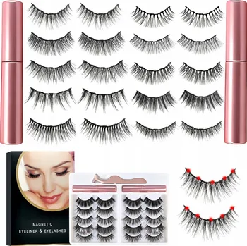 Péče o řasy a obočí Magnetické Řasy 10 PÁRŮ Umělé DLOUHÉ Sada XXXL + PINZETA + 2X EYELINER
