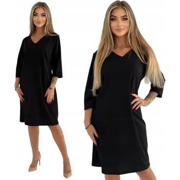 Dámské šaty ELEGANTNÍ ČERNÉ TRAPÉZOVÉ ŠATY S VÝSTŘIHEM DO SRDÍČKA VELIKOST 42