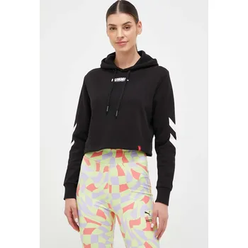 Dámská mikina Bavlněná mikina Hummel dámská, černá barva, s kapucí, s potiskem 212561 99X, vel. L