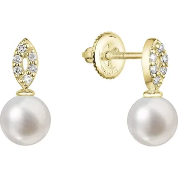 Náušnice EVOLUTION GROUP CZ Zlaté 14 karátové náušnice s říční perlou a brilianty - 91PB00045
