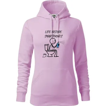 Dámská mikina LIFE BEFORE SMARTPHONES - Mikina dámská Cape s kapucí - XL ( Orchid )