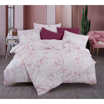 Povlečení Souprava 1+1 ložního bavlněného povlečení, Srdíčka, fialová