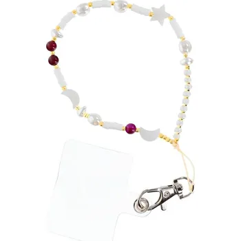 Přívěsek SHELLS na telefon / délka kabelu 44cm (22cm do poutka) / na ruku - bílá a fialová