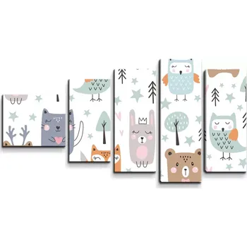 Obraz Sablio Obraz - 5-dílný Animovaná lesní zvířátka - 100x60 cm