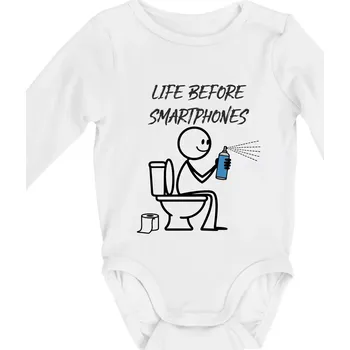 Kojenecký body LIFE BEFORE SMARTPHONES - Body kojenecké s dlouhým rukávem - Dlouhý r. do 3 měs ( Bílá )