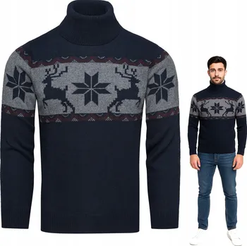 Pánský svetr Pánský vánoční svetr s rolákem, vlněný, norský vzor, velikost XL