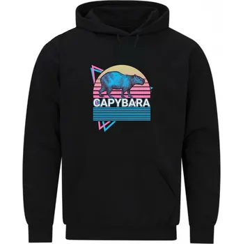 Pánská mikina Pánská mikina Retro Kapybara při Západu Slunce 80s (Velikost: 5XL, Barva: Černá)