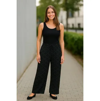 Dámské kalhoty NOVINKA- Volné kalhoty s károvaným vzorem - černé