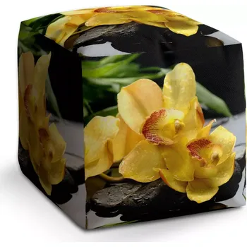 Taburet Sablio Taburet Cube Žluté orchideje: 40x40x40 cm