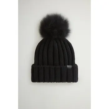 Klobouk ČEPICE WOOLRICH BEANIE CASHMERE POM POM BLACK