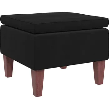 Taburet Sametový puf s dřevěnými nohami, černý, 52x52x42 cm