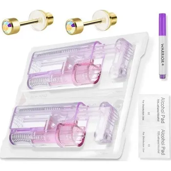 Piercing WARRIOR Rychlé jednorázové piercery do uší, bezpečné a bezbolestné, 2 ks šperků, alkoholové tampony