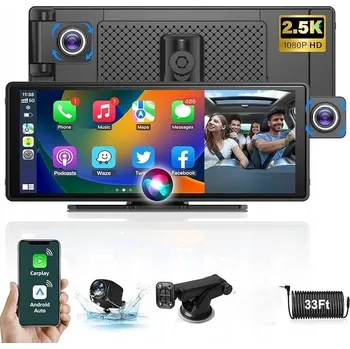 Autorádio CAMECHO 10,26palcové bezdrátové přenosné autorádio s 4K kamerou do auta, 64 GB