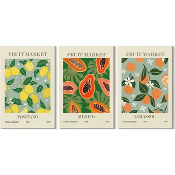 Obraz Sada obrazů na plátně k zavěšení - ovocné postery, citrony, papája, 3x 20x30 cm