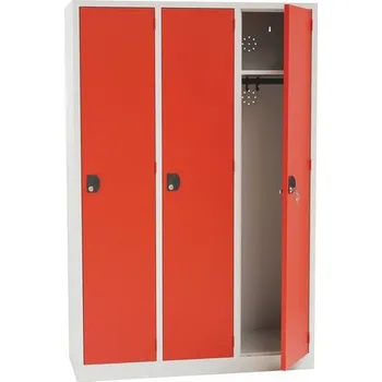 Nábytek Svařovaná šatní skříň Manutan Expert, 3 oddíly, cylindrický zámek, šedá/červená