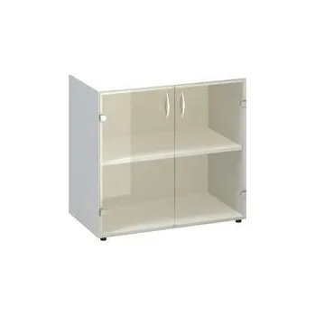 Nábytek Nízká široká skříň Alfa 500, 73,5 x 80 x 45,8 cm, se skleněnými dvířky, dezén bílá