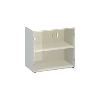 Šatní skříň Nízká široká skříň Alfa 500, 74,2 x 80 x 45,8 cm, se skleněnými dvířky, dezén bílá