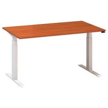 Výškově nastavitelný kancelářský stůl Alfa Up s bílým podnožím, 140 x 80 x 61,5-127,5 cm, dezén divoká třešeň