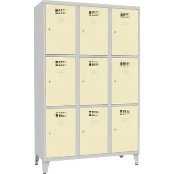 Nábytek Svařovaná šatní skříň Jensen, 9 boxů, cylindrický zámek, šedá/béžová