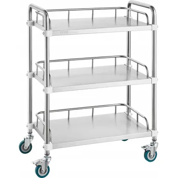 Servírovací stolek Laboratorní vozík se 3 policemi nerezová ocel na kolečkách 70x39,5x86,7 cm