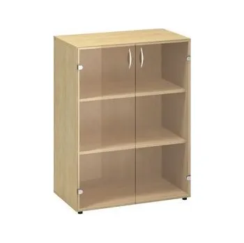 Nábytek Střední široká skříň Alfa 500, 106,3 x 80 x 45,8 cm, se skleněnými dvířky, dezén divoká hruška