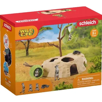 Figurka Schleich 42595 KOLONIE SURIKAT: Velká základna s mnoha surikatami, stonožka, figurky PREMIUM