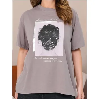 Dámské tričko Sinsay - Tričko s krátkým rukávem - šedá - 792BB-85X - 792BB-85X-XS