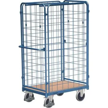 Vysoký policový vozík se 4 mřížovými bočnicemi, do 500 kg, 1 police, 182 x 119 x 74 cm, modrý