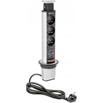 Elektrická zásuvka Prodlužovací Kabel přepěťové ochrany GTV 1,5 m 3 ks stříbrný
