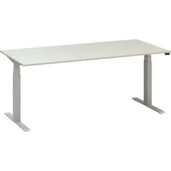 Výškově nastavitelný kancelářský stůl Alfa Up s šedým podnožím, 180 x 80 x 61,5-127,5 cm, dezén bílá