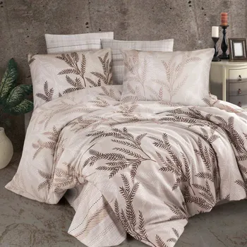 Povlečení Sada povlečení Alisa 160x200 100% BAVLNA saténová tkanina listy hnědá