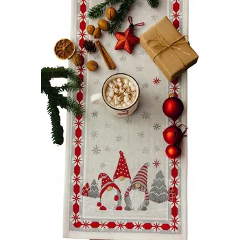 ubrus Vánoční běhoun na stůl skřítci šedý gobelín 42x140 zelený Produkt PL