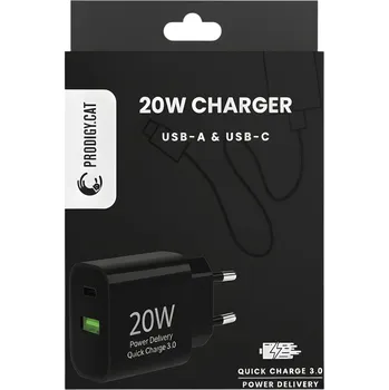 USB C USB A Rychlá Síťová Nabíječka Typ C KOSTKA pro Nabíjení ČERNÁ 20W