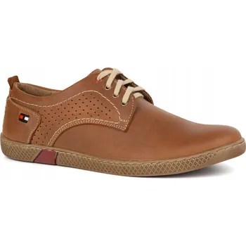 Pánské polobotky Pánské kožené boty na šněrování POLSKÉ k džínám 302GT hnědé velikost 45