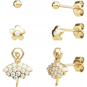 Náušnice Sada 3 párů náušnic stříbro 925 pozlacené Balerína Květiny Kuličky FRAISE