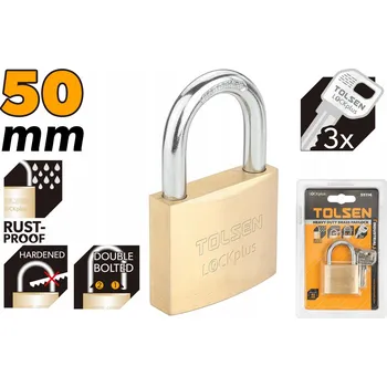Visací zámek TOLSEN MOSAZNÝ VISACÍ ZÁMEK 50 MM + 3 KLÍČE
