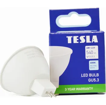 Žárovka TESLA lighting Tesla - LED žárovka GU5,3 MR16, 6W, 12V, 540lm, 25 000h, 4000K denní bílá, 100st