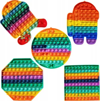 POP IT Sada 4 Pop It Bubble Silikonové Různé Tvary Srdce Čtverec Kruh