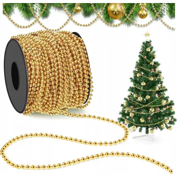 Vánoční dekorace ŘETĚZ NA VÁNOČNÍ STROMEČEK VÁNOČNÍ GIRLANDA DEKORACE KORÁLKY PERLY OZDOBA 10 M 8 MM